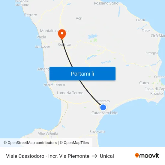 Viale Cassiodoro - Incr. Via Piemonte to Unical map