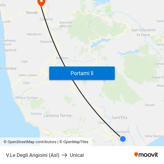 V.Le Degli Angioini (Asl) to Unical map