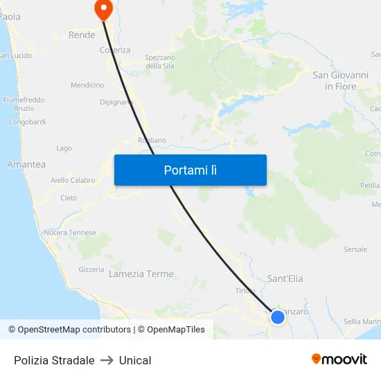 Polizia Stradale to Unical map