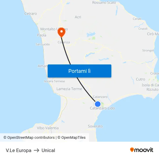 V.Le Europa to Unical map