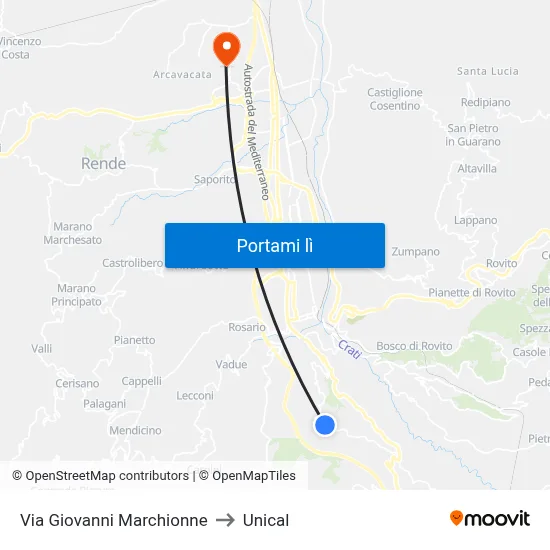 Via Giovanni Marchionne to Unical map
