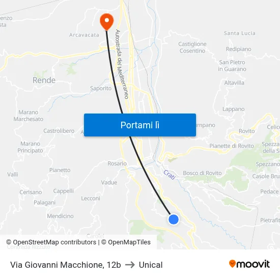 Via Giovanni Macchione, 12b to Unical map