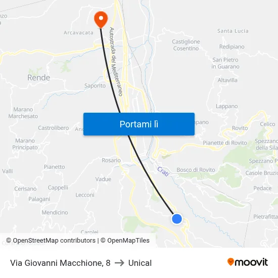 Via Giovanni Macchione, 8 to Unical map