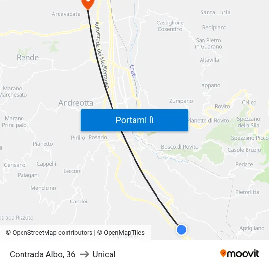 Contrada Albo, 36 to Unical map