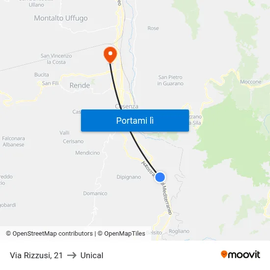 Via Rizzusi, 21 to Unical map