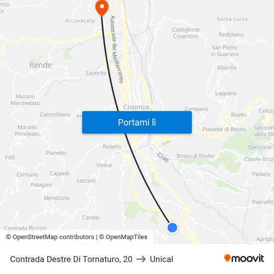 Contrada Destre Di Tornaturo, 20 to Unical map