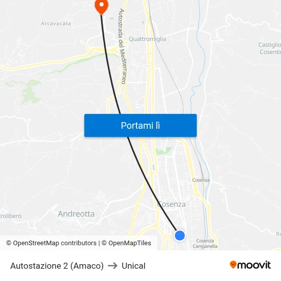 Autostazione 2 (Amaco) to Unical map