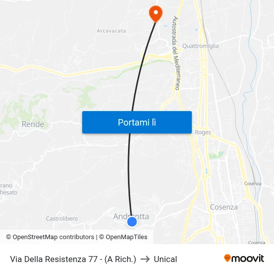 Via Della Resistenza 77 - (A Rich.) to Unical map