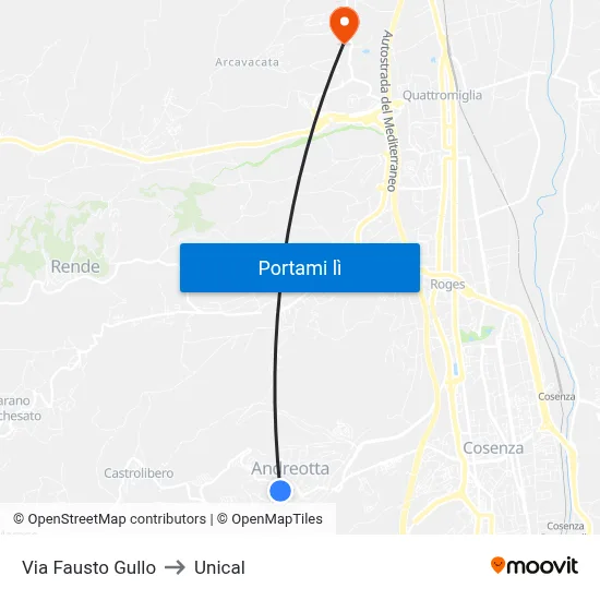 Via Fausto Gullo to Unical map