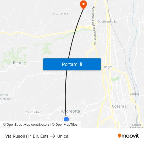 Via Rusoli (1° Dir. Est) to Unical map