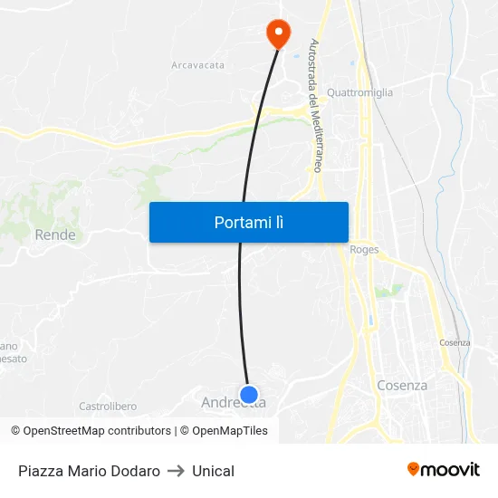 Piazza Mario Dodaro to Unical map