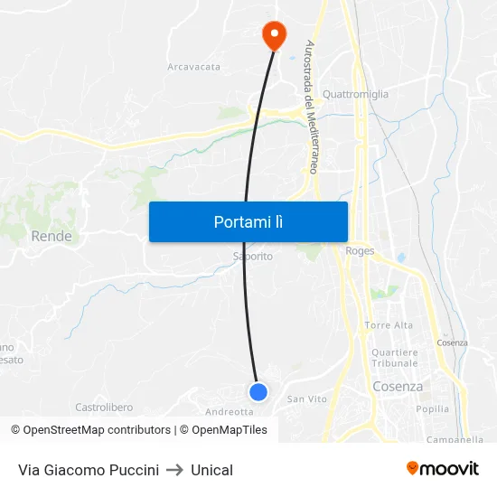 Via Giacomo Puccini to Unical map