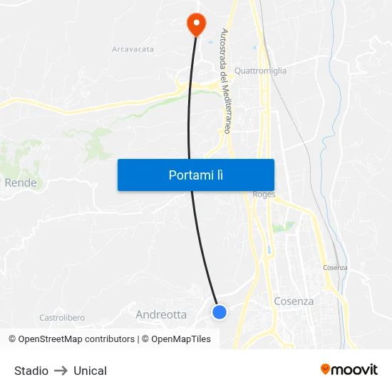 Stadio to Unical map