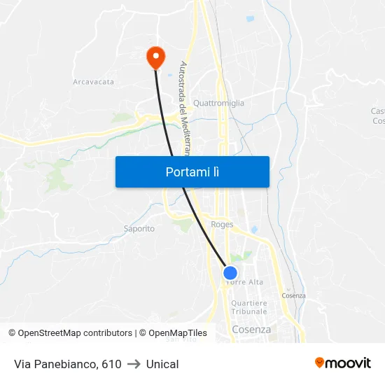 Via Panebianco, 610 to Unical map