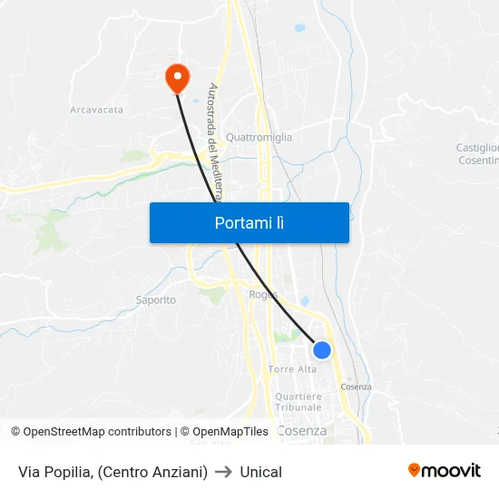 Via Popilia, (Centro Anziani) to Unical map