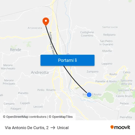 Via Antonio De Curtis, 2 to Unical map