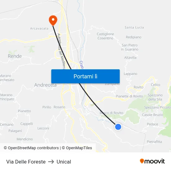 Via Delle Foreste to Unical map