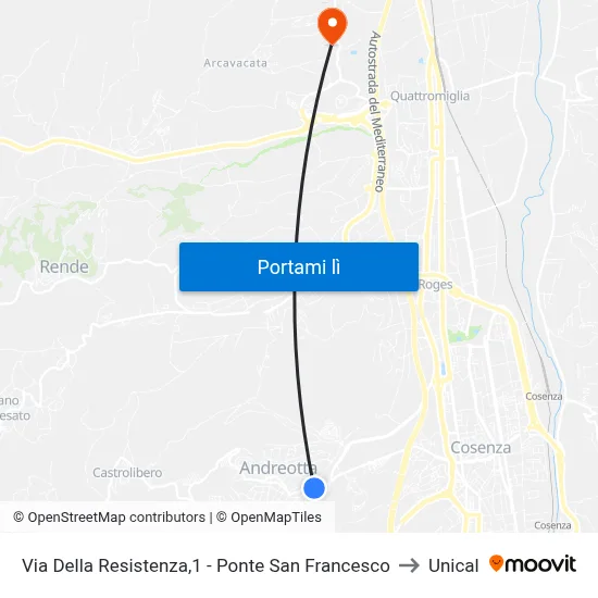 Via Della Resistenza,1 - Ponte San Francesco to Unical map