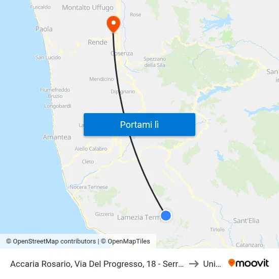 Accaria Rosario, Via Del Progresso, 18 - Serrastretta to Unical map
