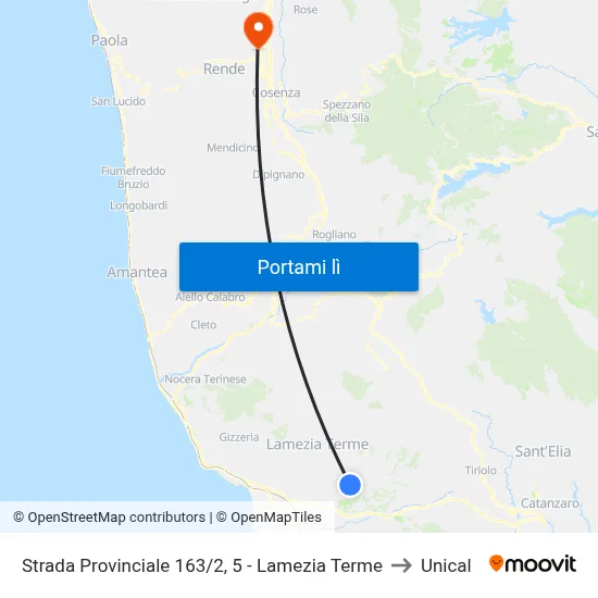 Strada Provinciale 163/2, 5 - Lamezia Terme to Unical map