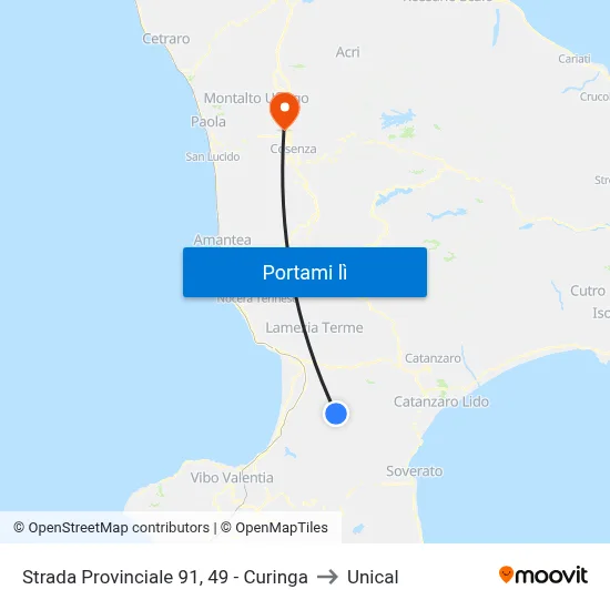 Strada Provinciale 91, 49 - Curinga to Unical map