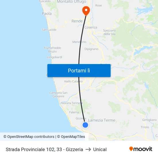 Strada Provinciale 102, 33 - Gizzeria to Unical map