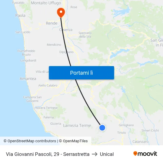 Via Giovanni Pascoli, 29 - Serrastretta to Unical map