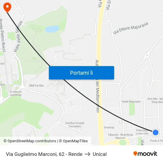 Via Guglielmo Marconi, 62 - Rende to Unical map