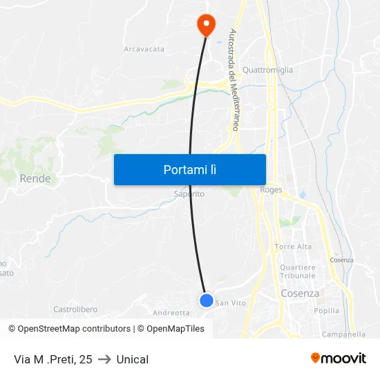 Via M .Preti, 25 to Unical map