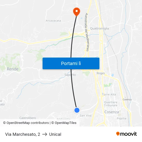 Via Marchesato, 2 to Unical map
