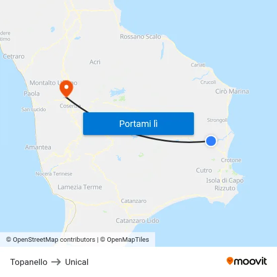 Topanello to Unical map