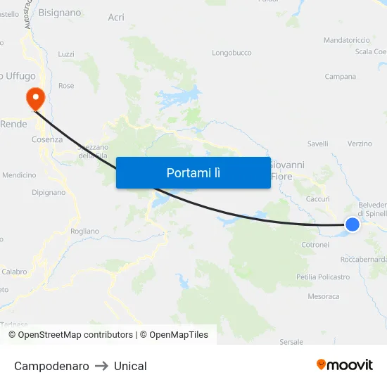 Campodenaro to Unical map