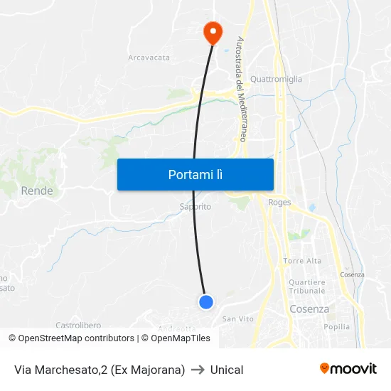 Via Marchesato,2 (Ex Majorana) to Unical map