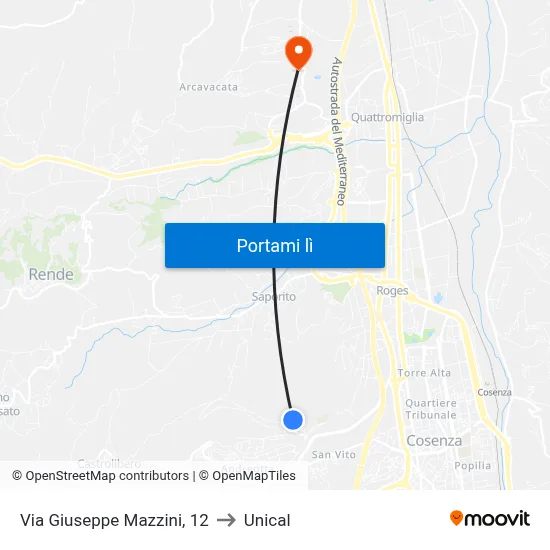 Via Giuseppe Mazzini, 12 to Unical map