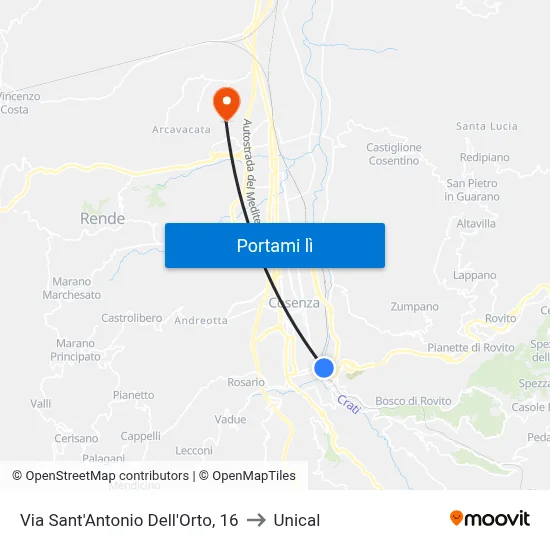 Via Sant'Antonio Dell'Orto, 16 to Unical map