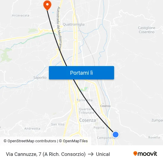 Via Cannuzze, 7 (A Rich. Consorzio) to Unical map