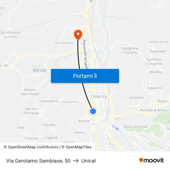 Via Gerolamo Sambiase, 50 to Unical map
