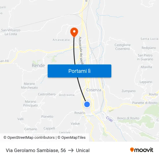 Via Gerolamo Sambiase, 56 to Unical map