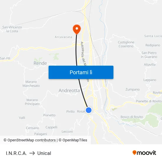 I.N.R.C.A. to Unical map