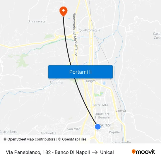 Via Panebianco, 182 - Banco Di Napoli to Unical map