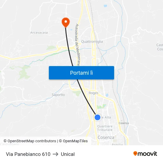 Via Panebianco 610 to Unical map