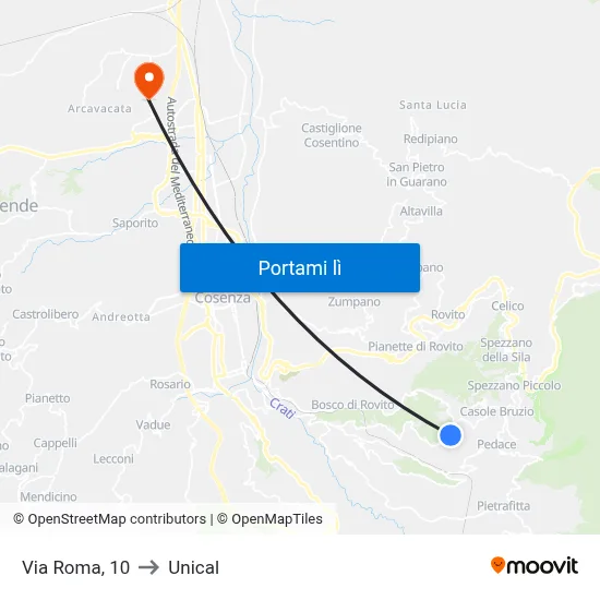 Via Roma, 10 to Unical map