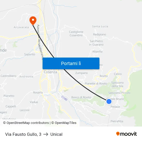 Via Fausto Gullo, 3 to Unical map