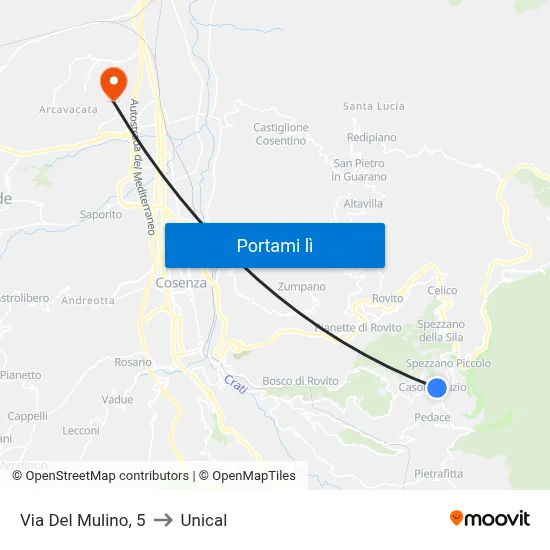 Via Del Mulino, 5 to Unical map