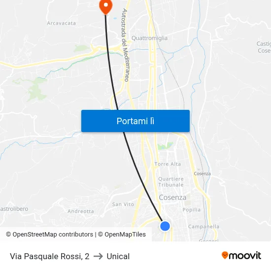 Via Pasquale Rossi, 2 to Unical map