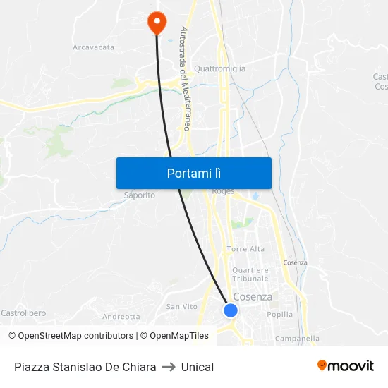 Piazza Stanislao De Chiara to Unical map