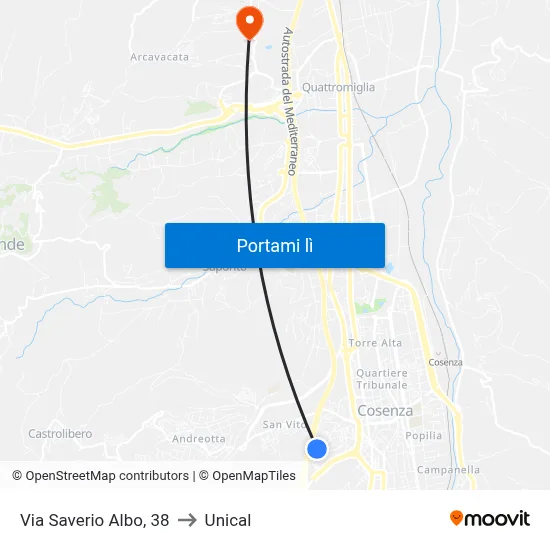 Via Saverio Albo, 38 to Unical map