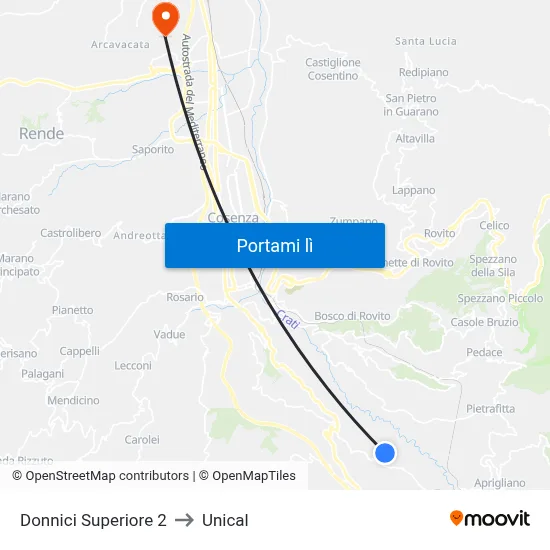 Donnici Superiore 2 to Unical map