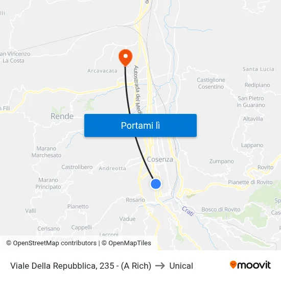 Viale Della Repubblica, 235 - (A Rich) to Unical map