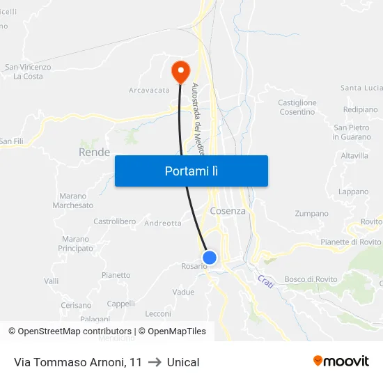 Via Tommaso Arnoni, 11 to Unical map